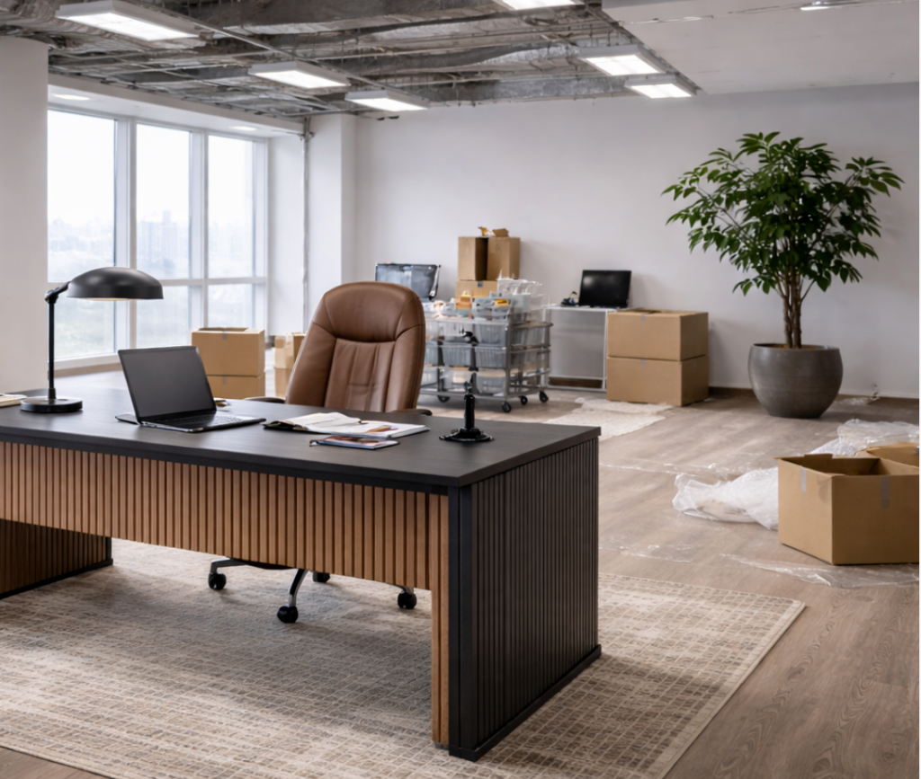 kantoorruimte-met-werkplekken-voor-ontruiming Kantoorruimte met werkplekken tijdens een kantoorontruiming